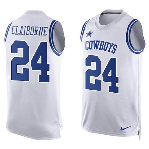  Cowboys #24 Morris Claiborne White Men's Stitched NFL Limited Tank Top Jersey